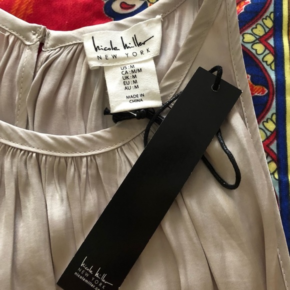 NICOLE MILLER SATIN CREAM MINI DRESS WITH ELASTIC SMOCKING WAIST.NEW WITH TAGS!! - Picture 2 of 5